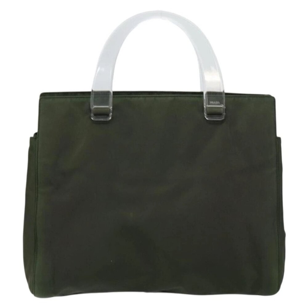PRADA Hand Bag Nylon Khaki Silver Auth bs31898 - Picture 3 of 16